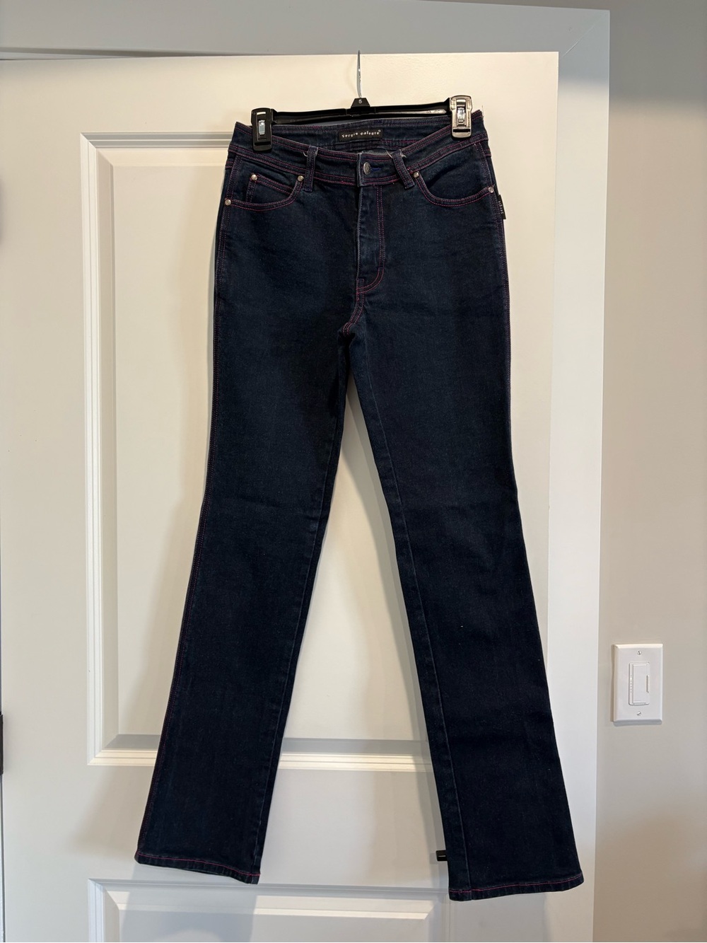 Sergio Valente Dark Indigo Straight Leg Jeans with Pink Stitching